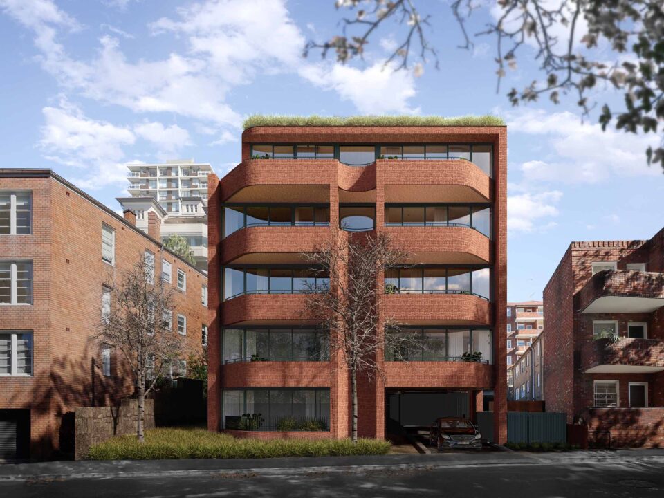 Regency House by Smart Design Studio – Elizabeth Bay luxury apartments with sculpted brick façade and curved balconies.