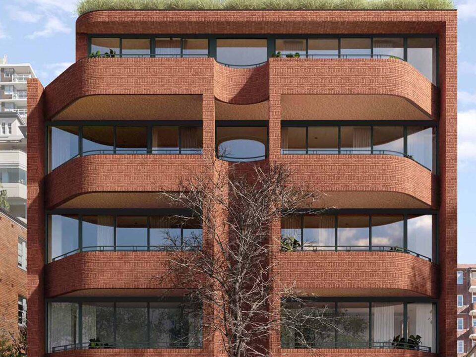 Regency House by Smart Design Studio – Elizabeth Bay luxury apartments with sculpted brick façade and curved balconies.